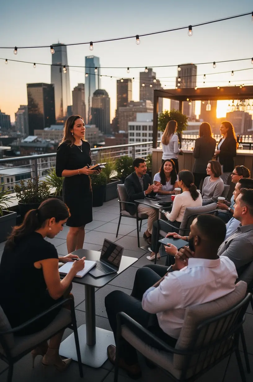 Zespół specjalistów ds. personal brandingu omawiający strategie w sali konferencyjnej z prezentacją na ekranie.